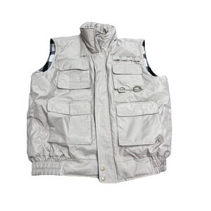 Maxxsel Mens Utility Vest Size L Tan Khaki Plaid Lined Fishing Hunting Outdoor